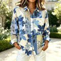 Lynette | Blue vintage floral patchwork button down shirt 1