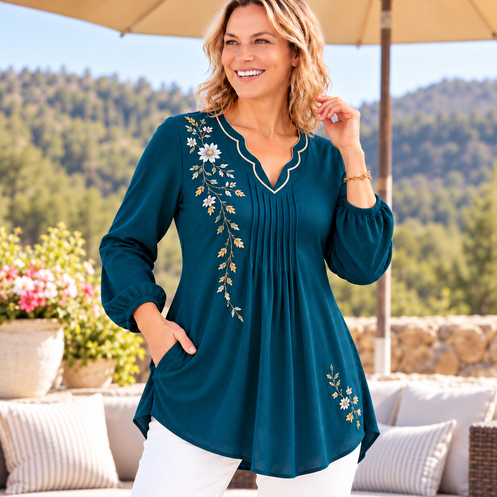 Bianca | Floral embroidered split neck tunic 2