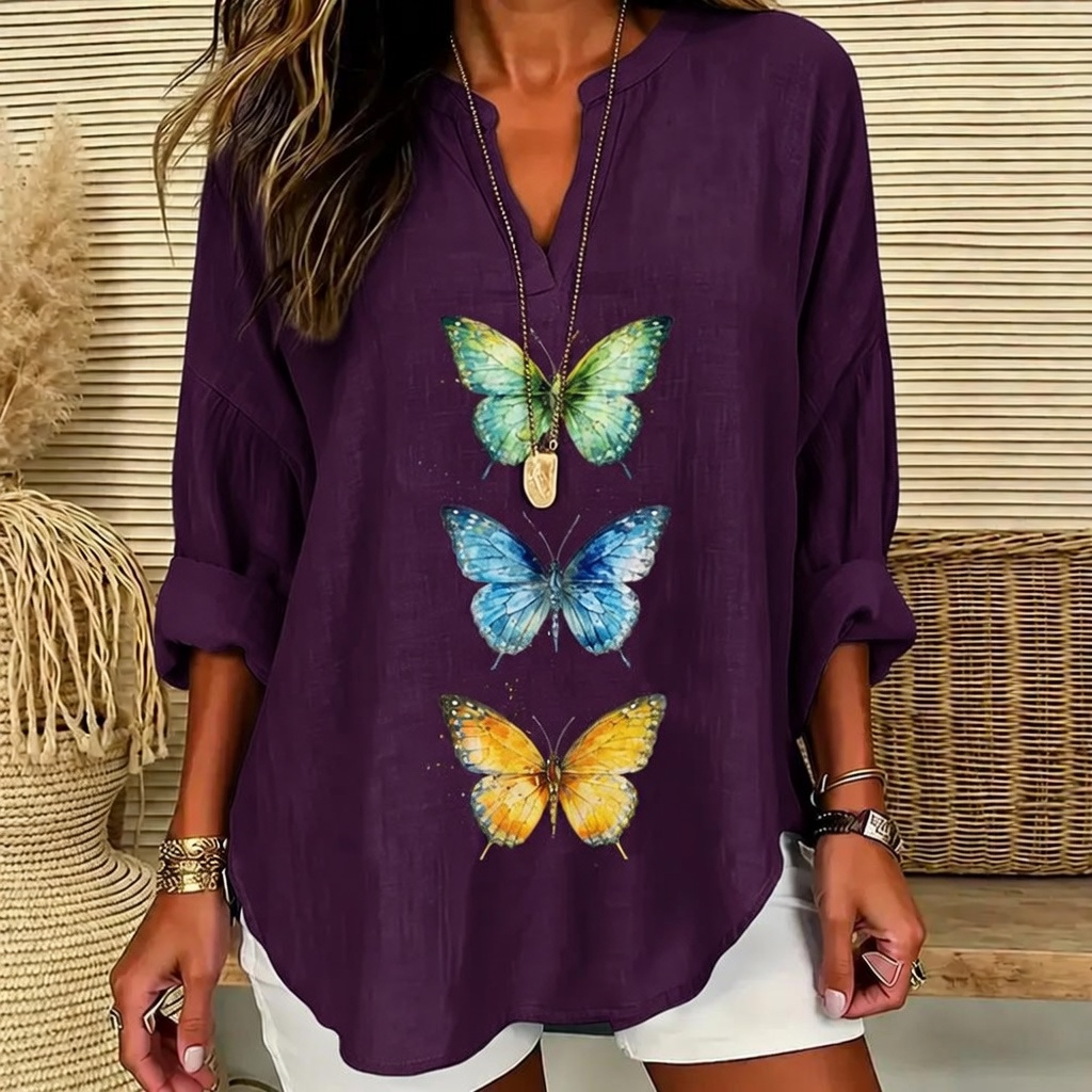 Grace | Vibrant triple butterfly print V-neck tunic 16