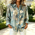 Margot | Sage green floral watercolour print button down top 1