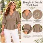 Muriel | Floral embroidered peplum top taupe 3/4 sleeve 4