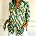 Jane | Green ikat print collared button down blouse 1