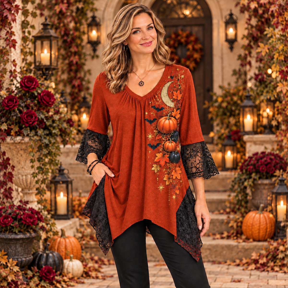 Mercy | Boho halloween pumpkin tunic rust orange 2