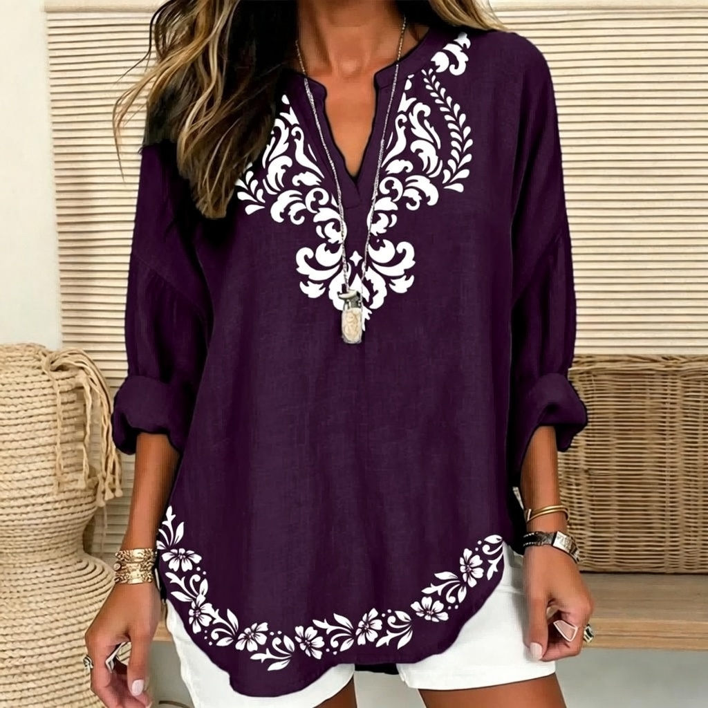 Julia | Damask & floral print split V-neck tunic 4