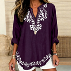 Julia | Damask & floral print split V-neck tunic 4