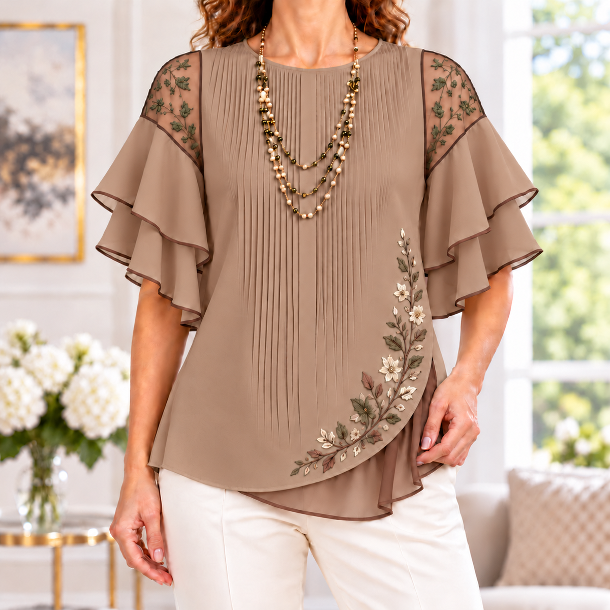 Beatrice | Floral embroidered pleated layered blouse 9
