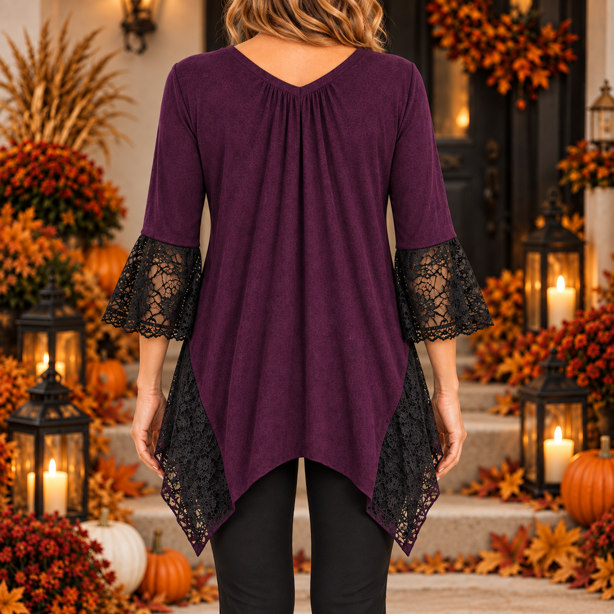 Melissa | Gothic halloween raven tunic purple V-neck 3