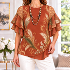 Alina | Feather scroll pleated layered blouse 1