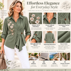Patricia | Floral embroidered blouse sage green wrap waist 3