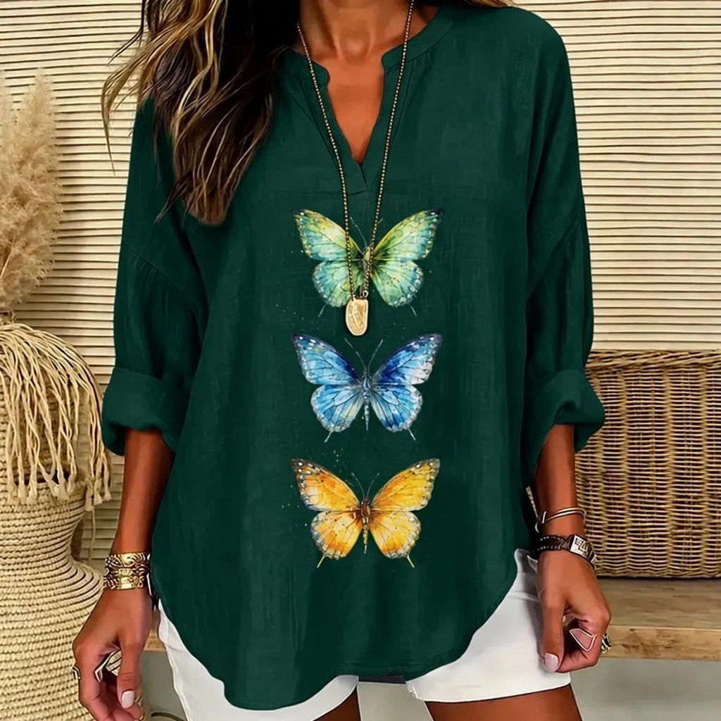 Grace | Vibrant triple butterfly print V-neck tunic 12