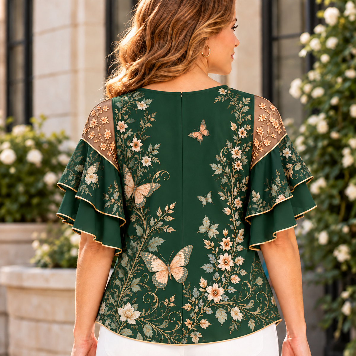 Alma | Butterfly floral pleated blouse 3
