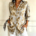 Josephine | Grey and gold damask paisley print shirt 1