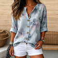 Lacey | Watercolour floral print V-neck button down top 1