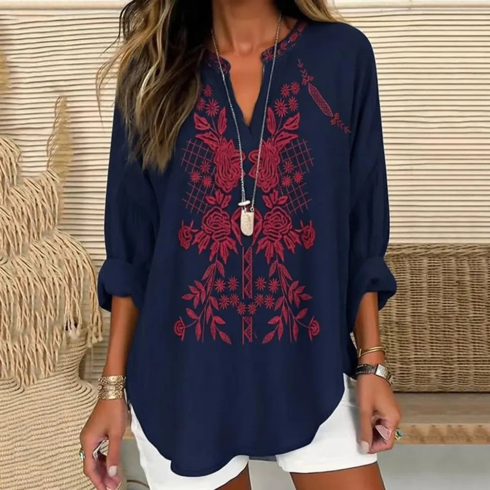 Irene | Embroidered V-neck blouse for mature women 9