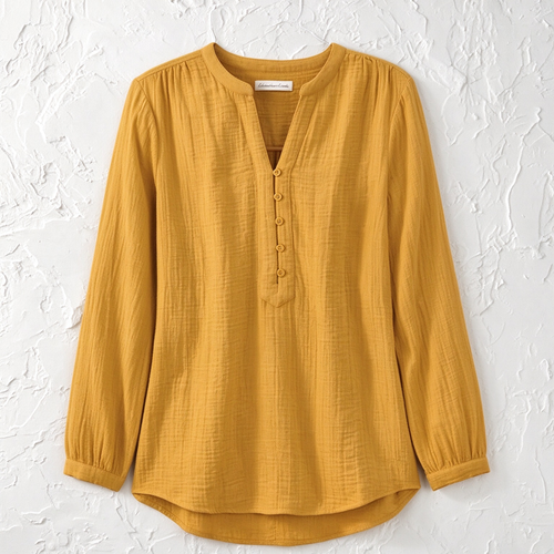 Delphine | Cotton gauze notch neck henley tunic 1