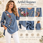 Penelope | Floral embroidered tunic blue 3/4 sleeve 4