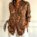Jean | Brown floral print collared button down blouse 1
