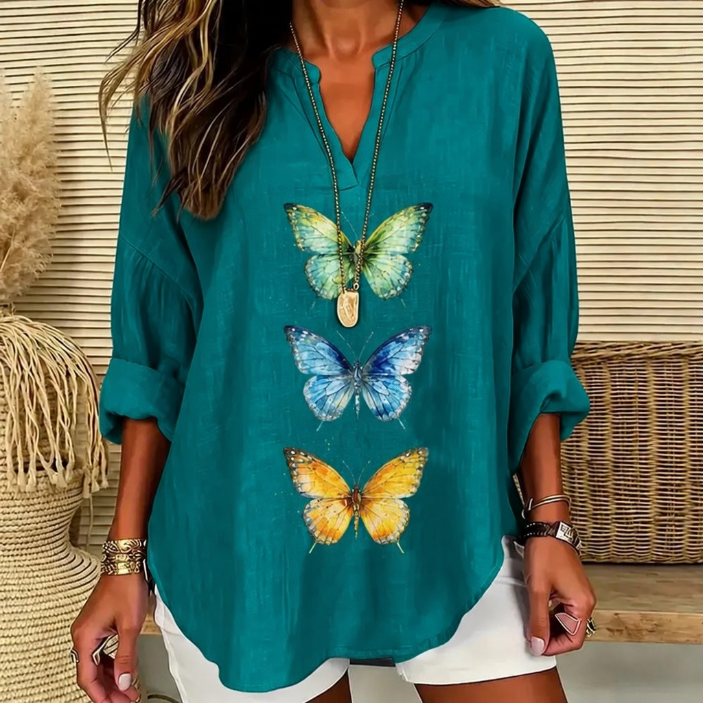 Grace | Vibrant triple butterfly print V-neck tunic 13