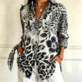 Janet | Black white floral leopard print collared shirt 1
