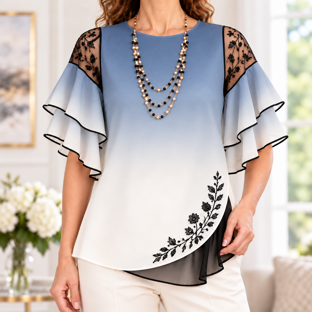 Alexa | Gradient pleated embroidered blouse 1