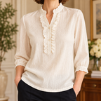 Giselle | Ivory ruffle split neck blouse 1