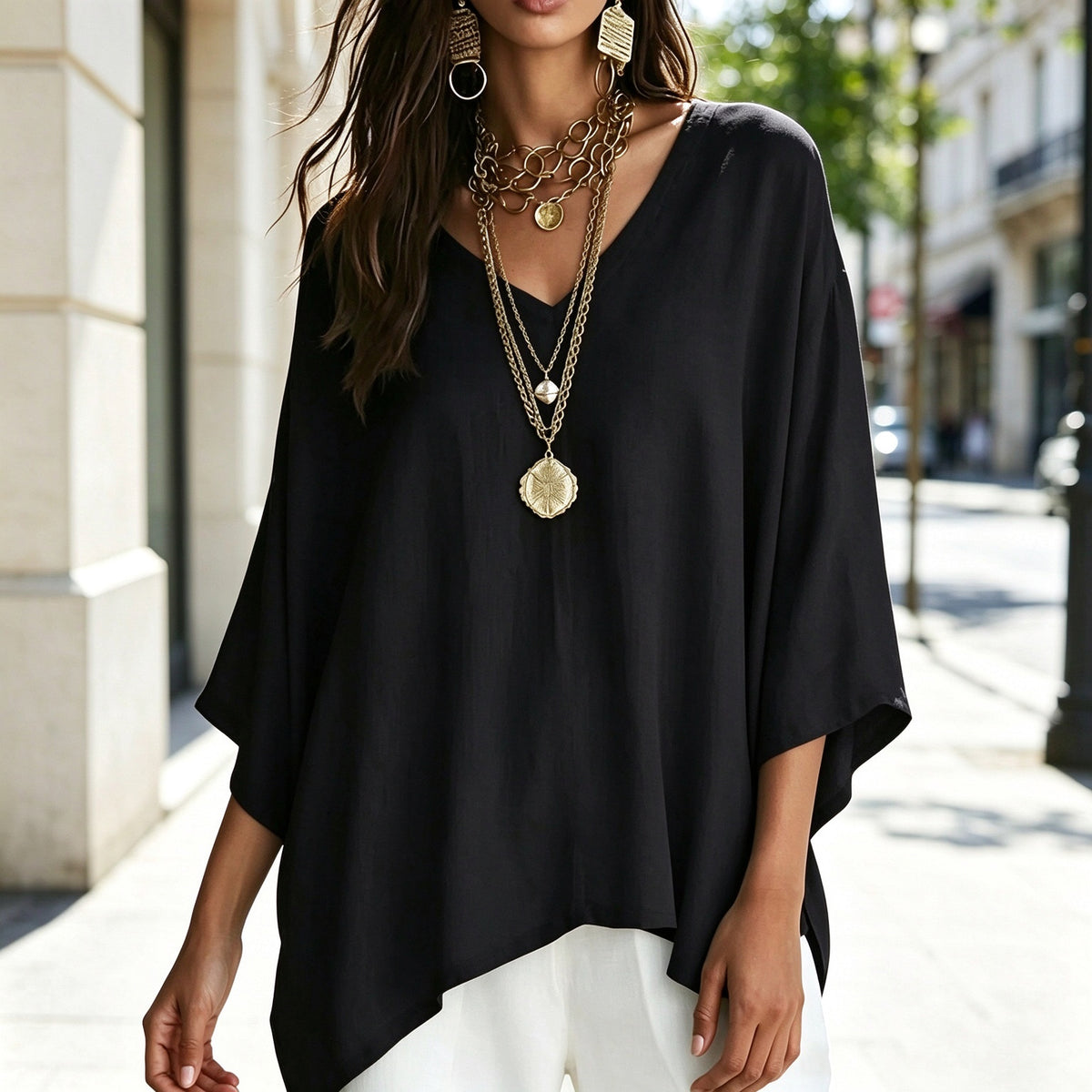 Celine | Relaxed V-neck batwing tunic 2