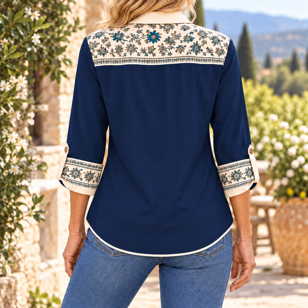 Heather | Navy floral embroidered wrap blouse 3