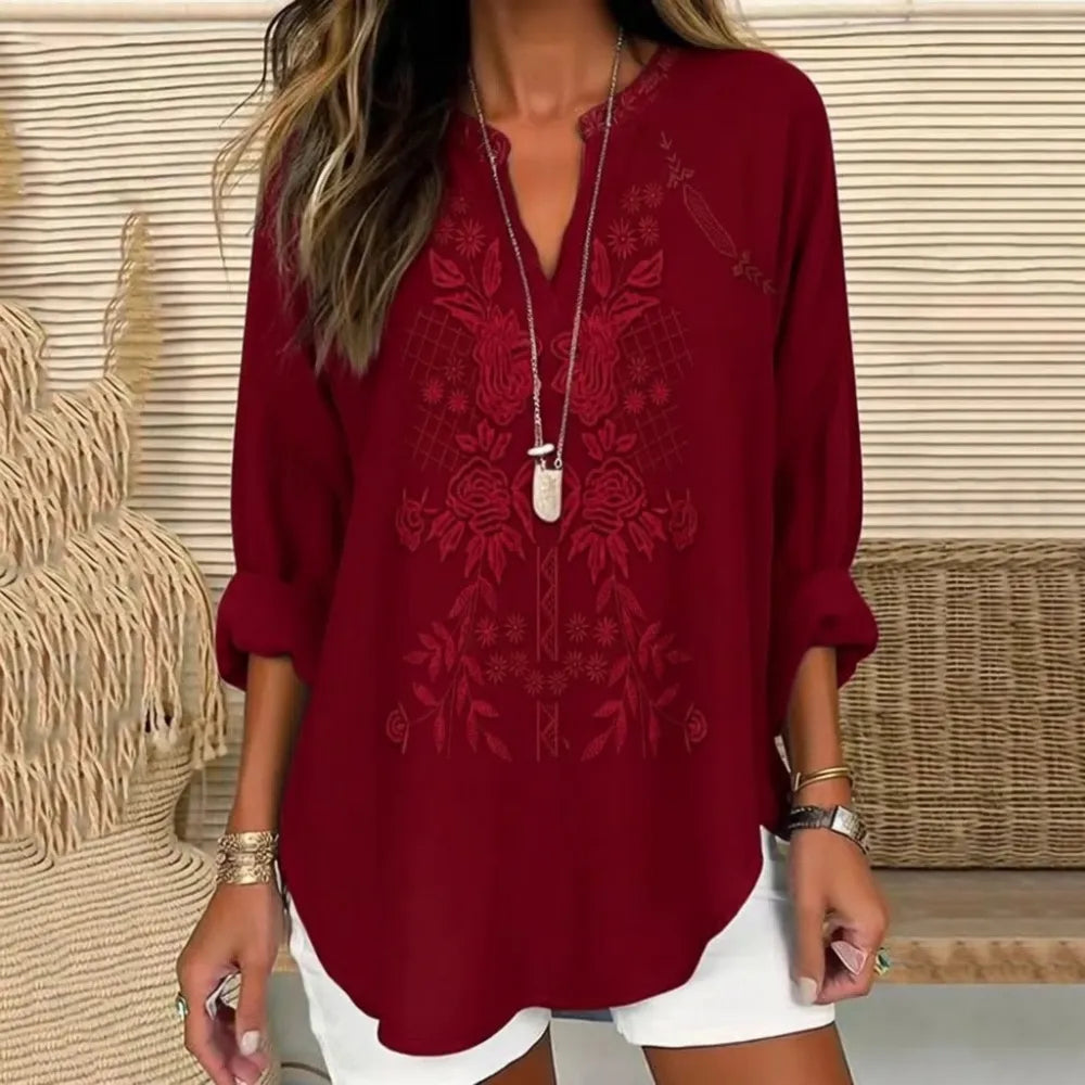 Irene | Embroidered V-neck blouse for mature women 3