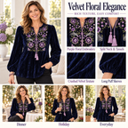Clarissa | Floral embroidered velvet blouse navy 4