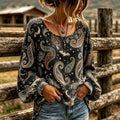 Pippa | Celestial bat paisley swirl pattern round neck top 1