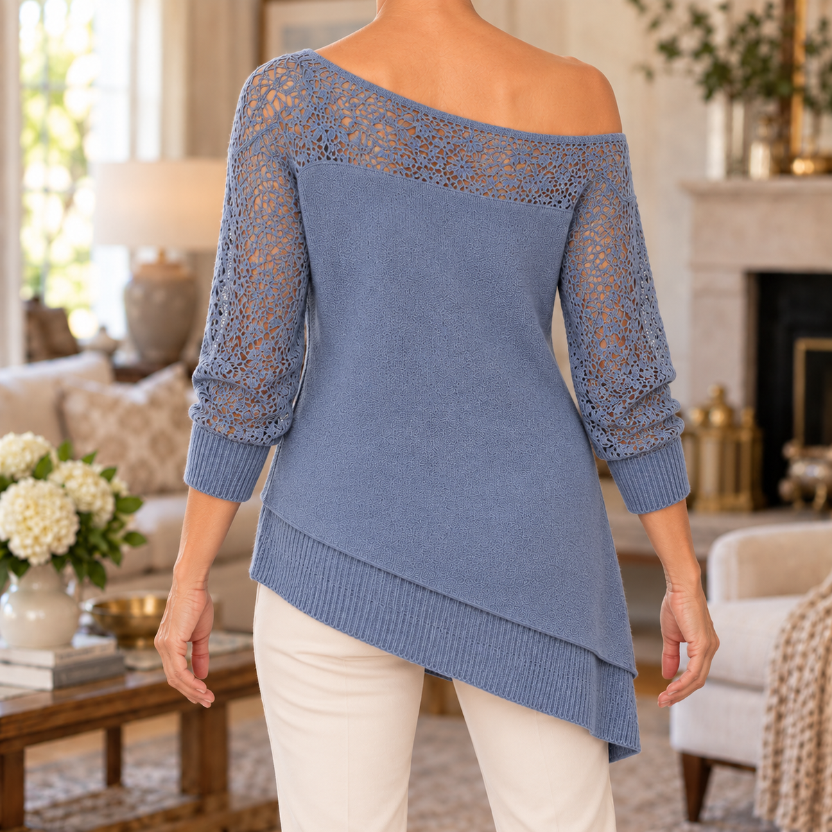 Genevieve | Lace yoke asymmetrical tunic blue 3