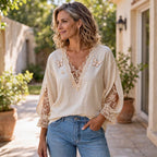 Petra | Lace butterfly blouse V-neck 3/4 sleeve 3