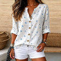 Karen | Seashell print split V-neck button blouse 1