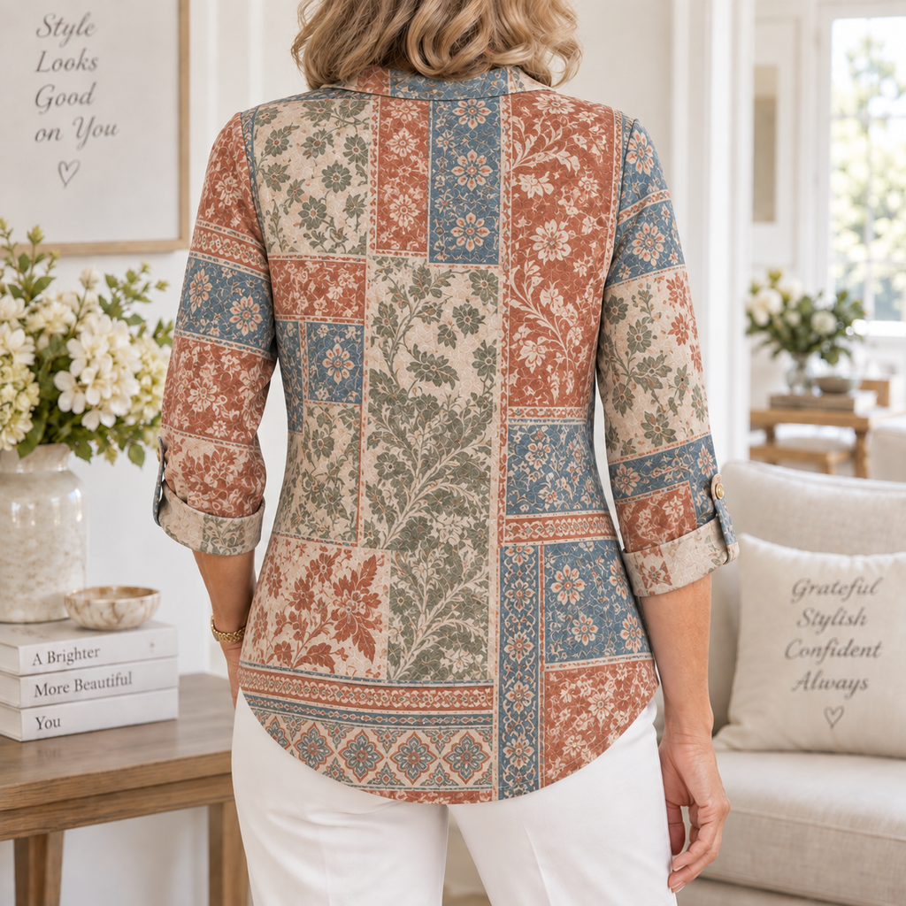 Dora | Vintage patchwork tunic cowl neck 3/4 sleeve 3