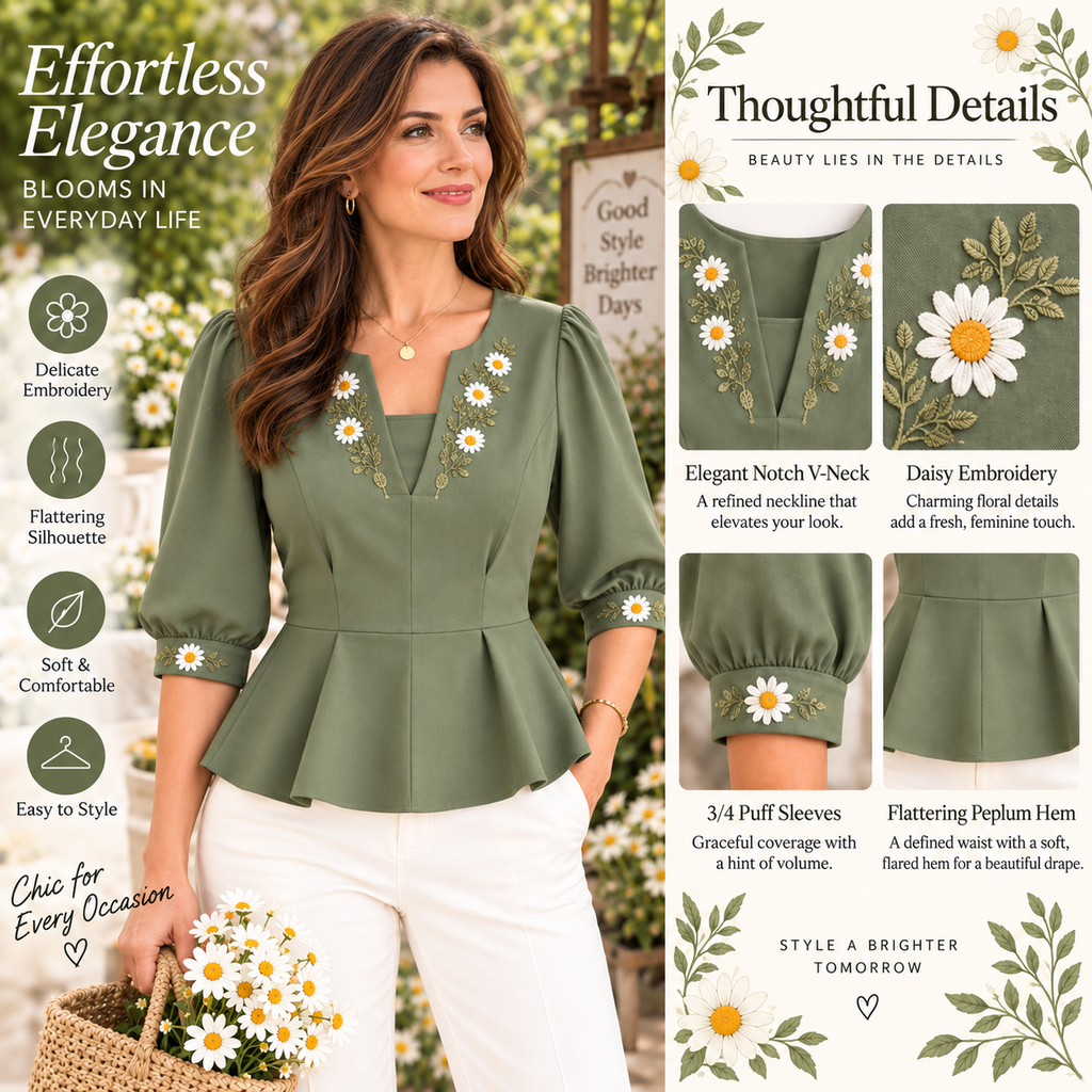 Mia | Floral embroidered peplum top sage green 4