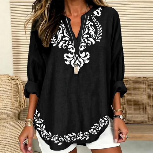 Julia | Damask & floral print split V-neck tunic 2