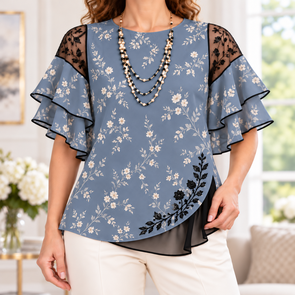 Carla | Floral print pleated layered blouse 1