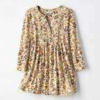Corinne | Autumn leaf print pleated button notch neck top 2