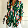 Justine | Green colourful abstract wavy stripe button-down shirt 1