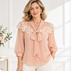 Elsa | Lace tie neck blouse three quarter sleeve 2