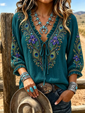 Natalie | Western style art print tie-front top 1