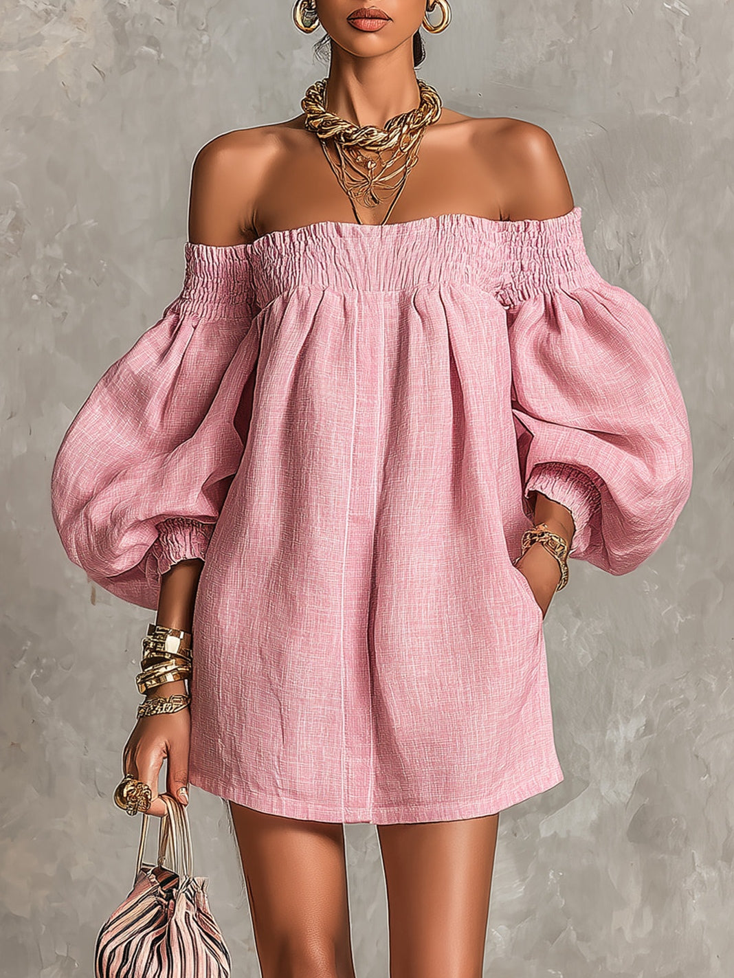 Rosaline | Off-shoulder puff-sleeve mini dress 1