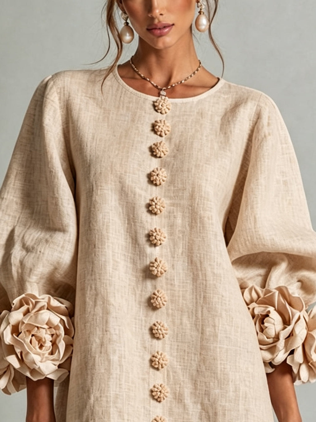 Rosina | Blossom-cuff button mini dress 5