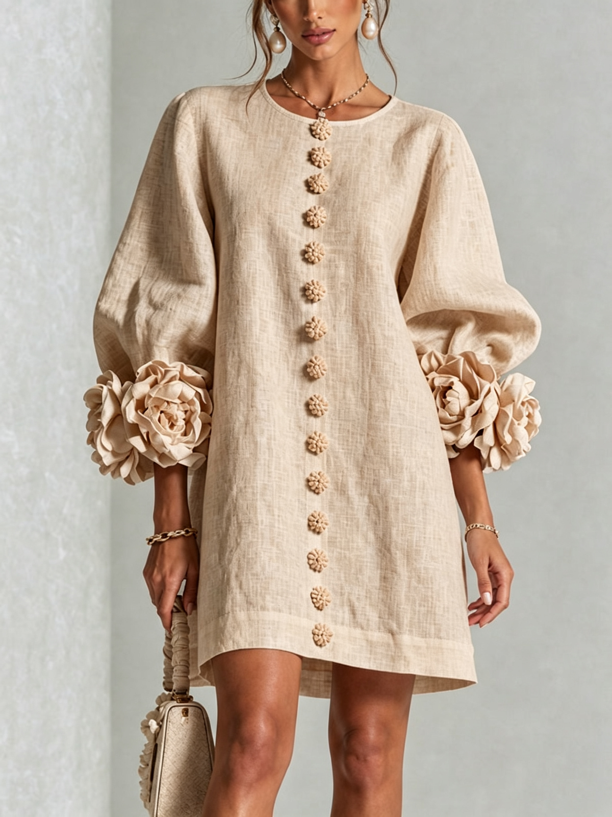 Rosina | Blossom-cuff button mini dress 1