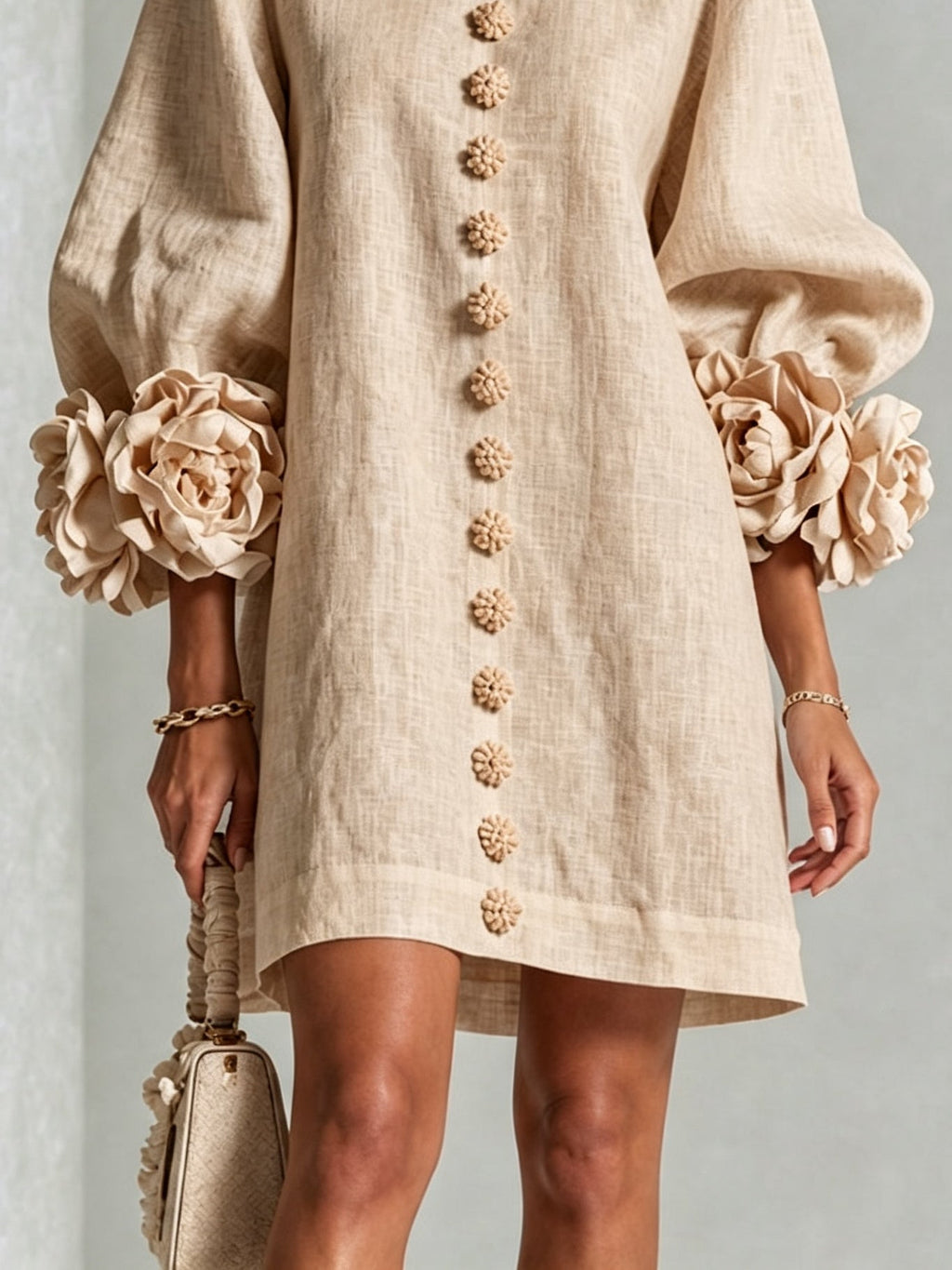 Rosina | Blossom-cuff button mini dress 6