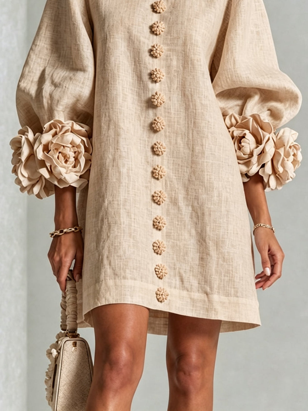 Rosina | Blossom-cuff button mini dress 6