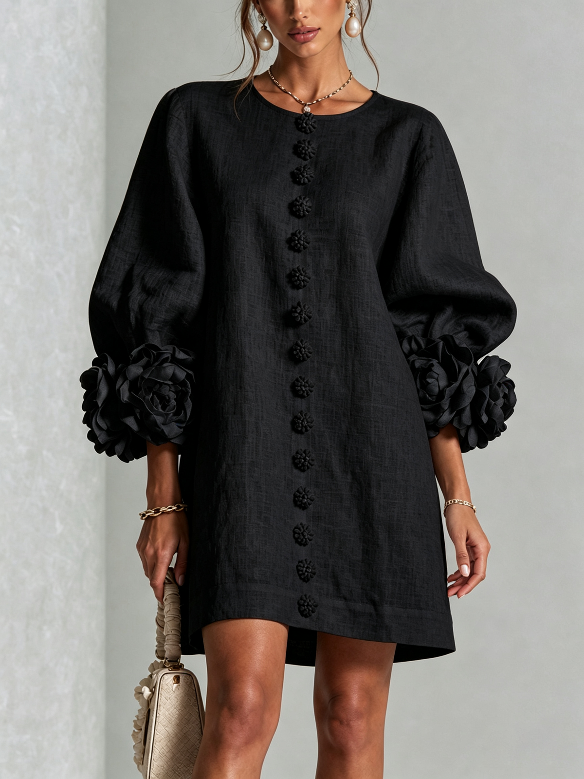 Rosamund | Floral-cuff button mini dress 7