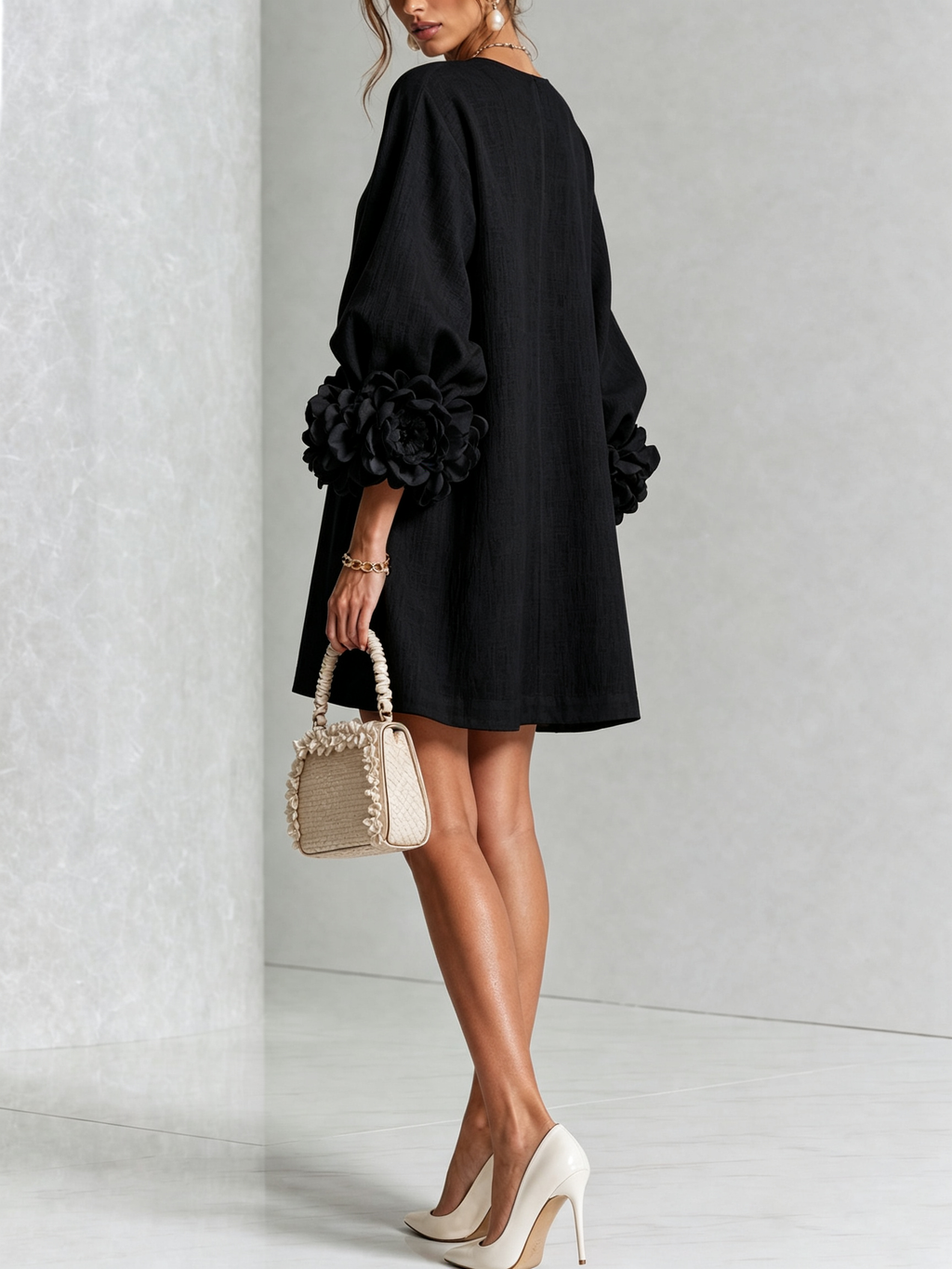 Rosamund | Floral-cuff button mini dress 3