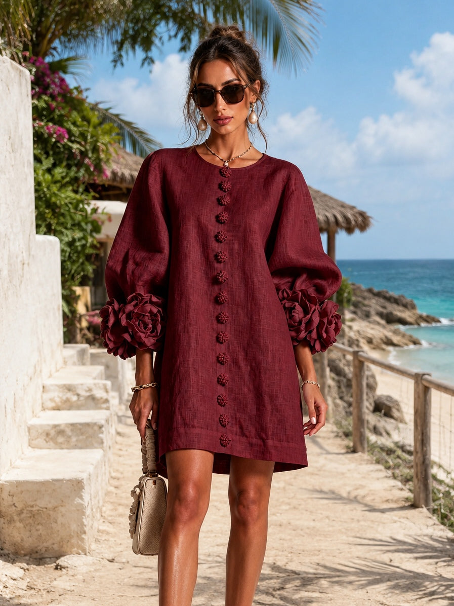 Camellia | Rosette-cuff mini dress 5
