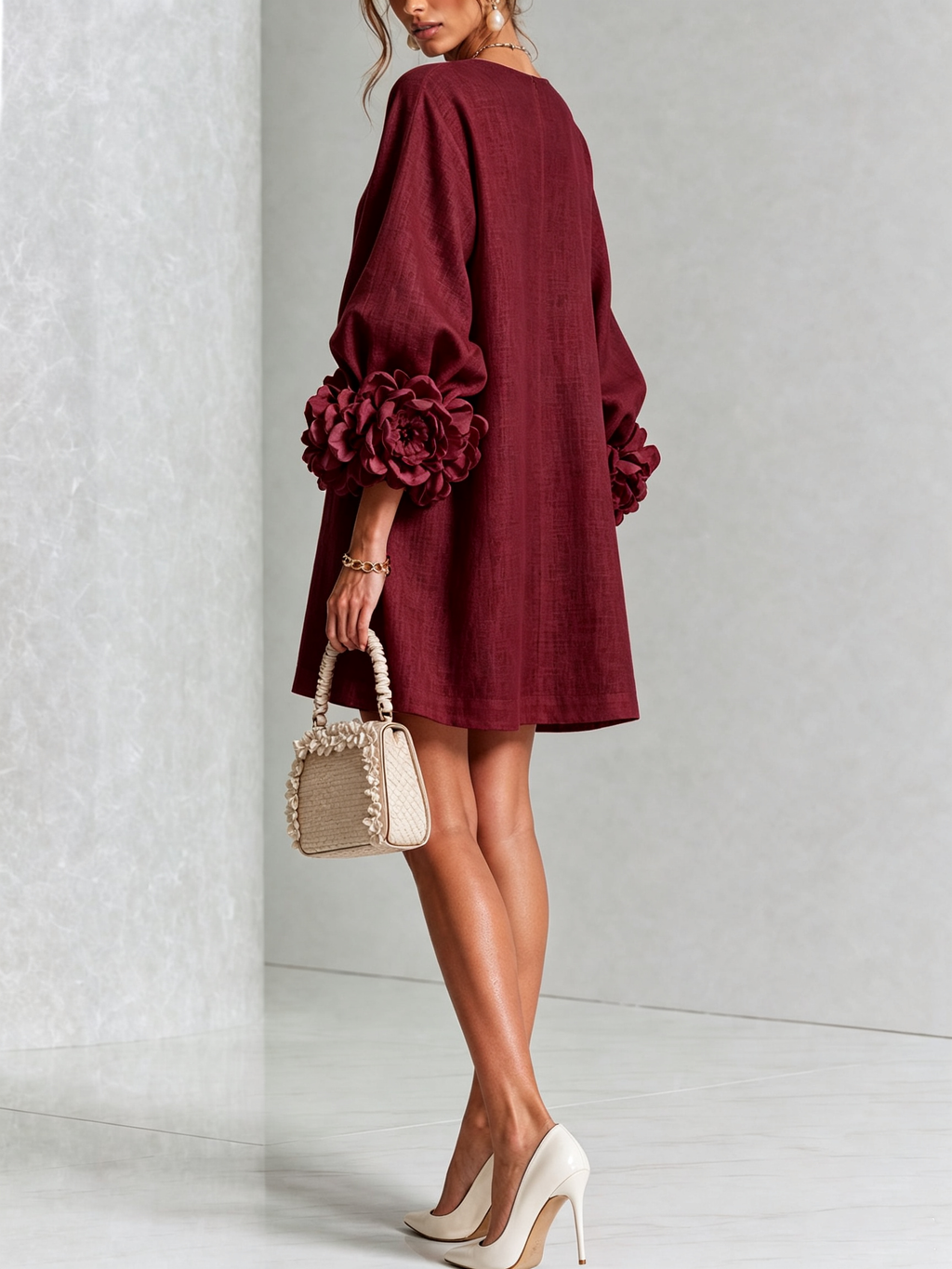 Camellia | Rosette-cuff mini dress 3